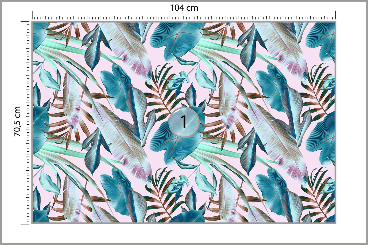 Fototapeta Liście Do Salonu Turkus I Róż 104 × 70,5 cm – podgląd kadru