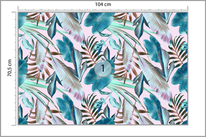Fototapeta Liście Do Salonu Turkus I Róż 104 × 70,5 cm – podgląd kadru