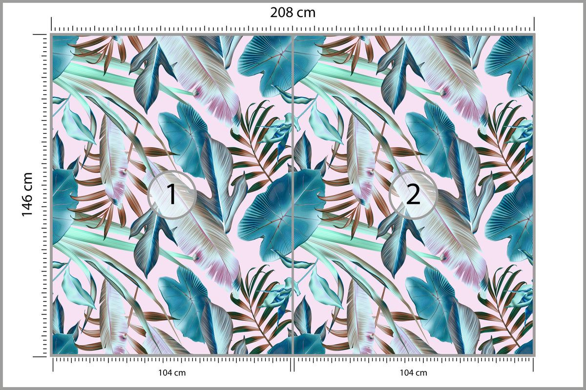 Fototapeta Liście Do Salonu Turkus I Róż 208 × 146 cm – podgląd kadru