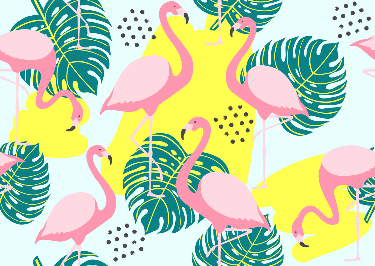 Fototapeta Liście I Flamingi – wzór