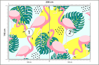 Fototapeta Liście I Flamingi 208 × 146 cm – podgląd kadru