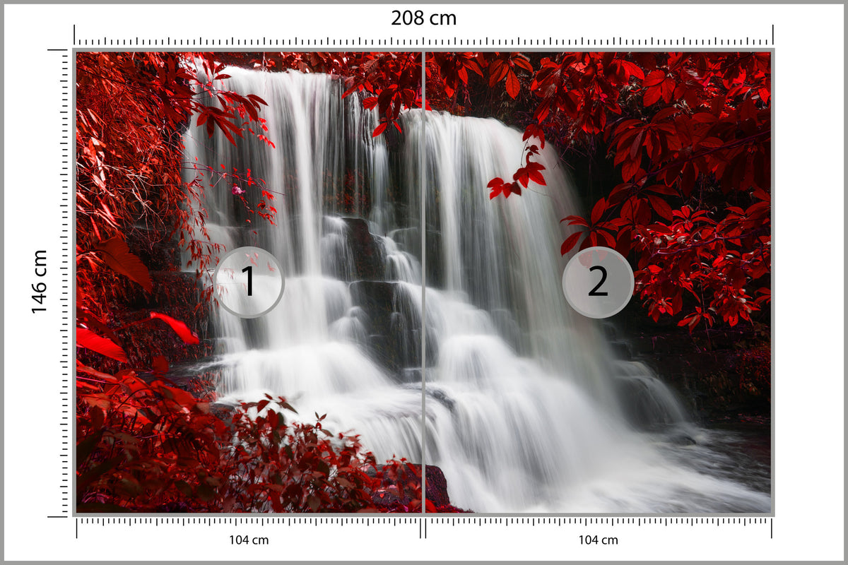 Fototapeta Jesienny Wodospad Wśród Czerwonych Liści 208 × 146 cm – podgląd kadru