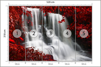 Fototapeta Jesienny Wodospad Wśród Czerwonych Liści 520 × 318 cm – podgląd kadru
