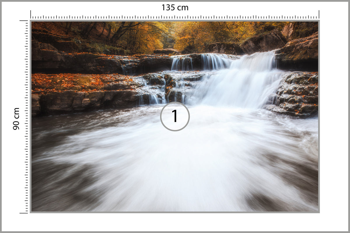 Fototapeta Jesienny Wodospad Na Kamieniach 135 × 90 cm – podgląd kadru