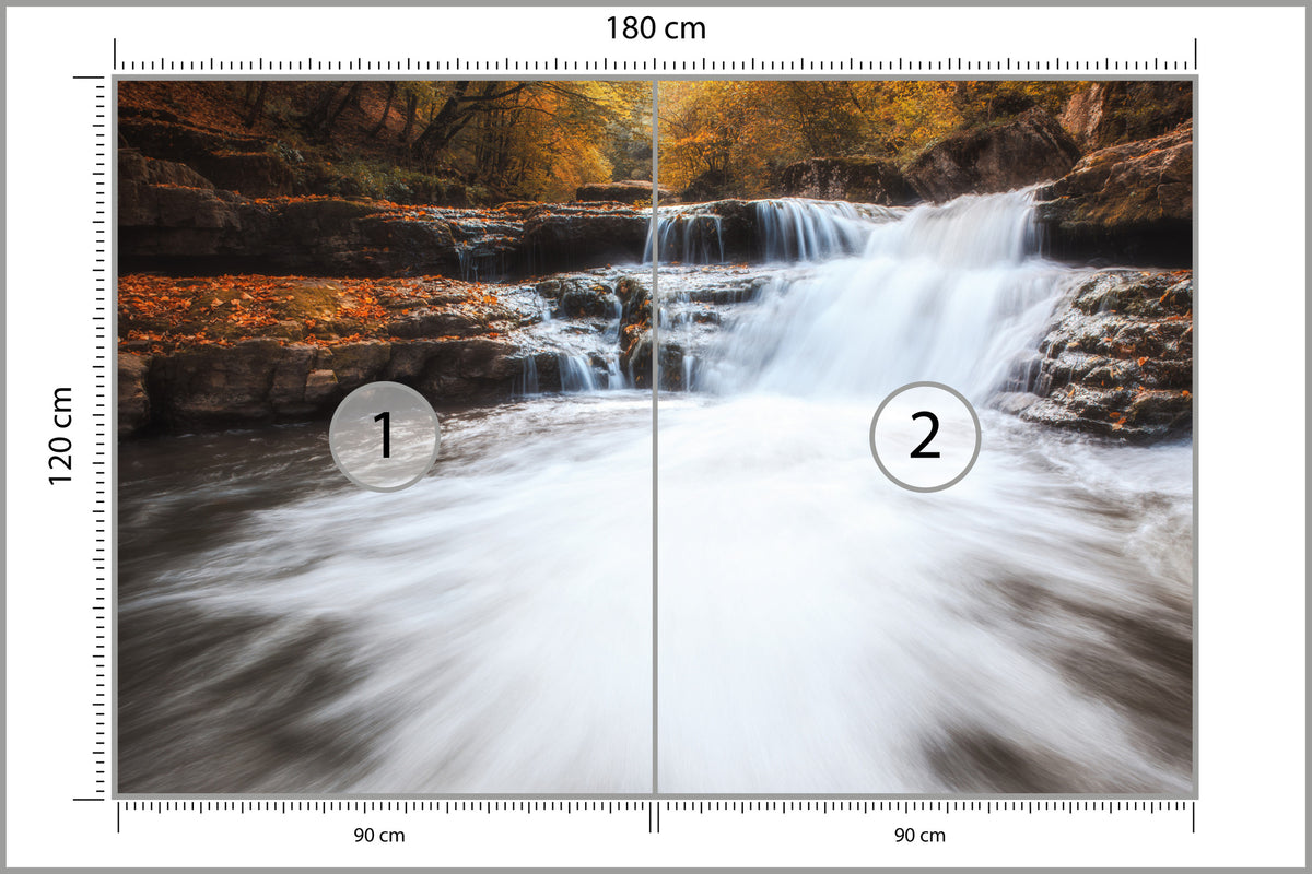 Fototapeta Jesienny Wodospad Na Kamieniach 180 × 120 cm – podgląd kadru