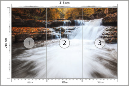 Fototapeta Jesienny Wodospad Na Kamieniach 315 × 210 cm – podgląd kadru