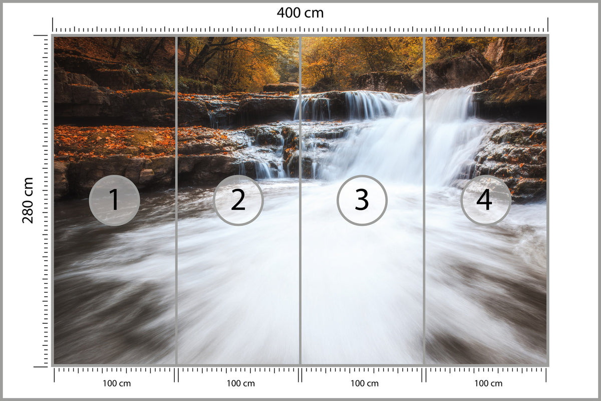 Fototapeta Jesienny Wodospad Na Kamieniach 400 × 280 cm – podgląd kadru