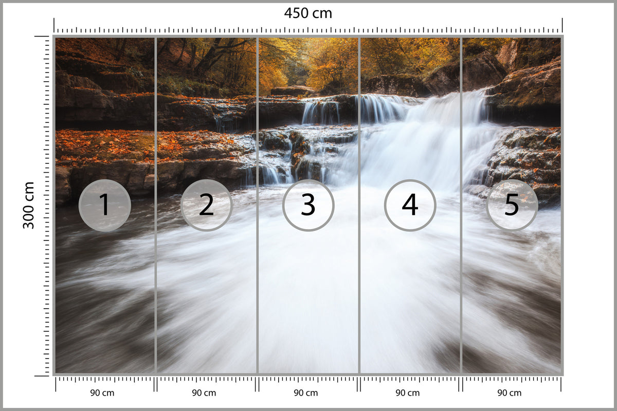 Fototapeta Jesienny Wodospad Na Kamieniach 450 × 300 cm – podgląd kadru