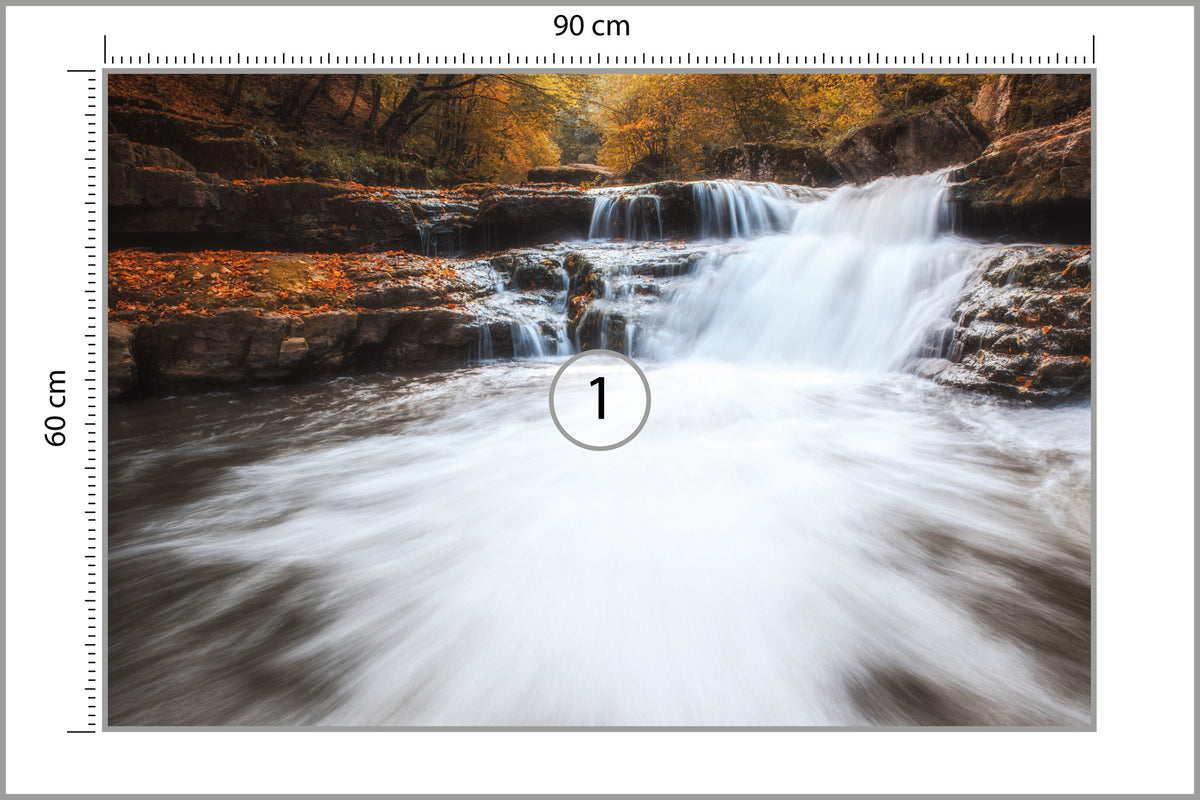 Fototapeta Jesienny Wodospad Na Kamieniach 90 × 60 cm – podgląd kadru