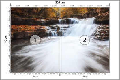 Fototapeta Jesienny Wodospad Na Kamieniach 208 × 146 cm – podgląd kadru