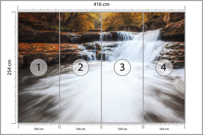 Fototapeta Jesienny Wodospad Na Kamieniach 416 × 254 cm – podgląd kadru