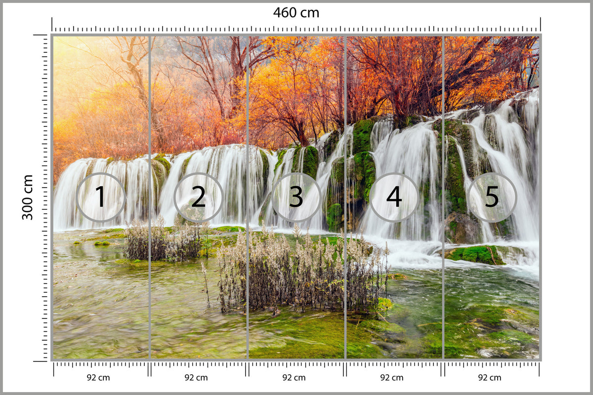 Fototapeta Jesienny Wodospad Kaskadowy 460 × 300 cm – podgląd kadru