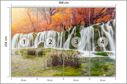Fototapeta Jesienny Wodospad Kaskadowy 368 × 254 cm – podgląd kadru