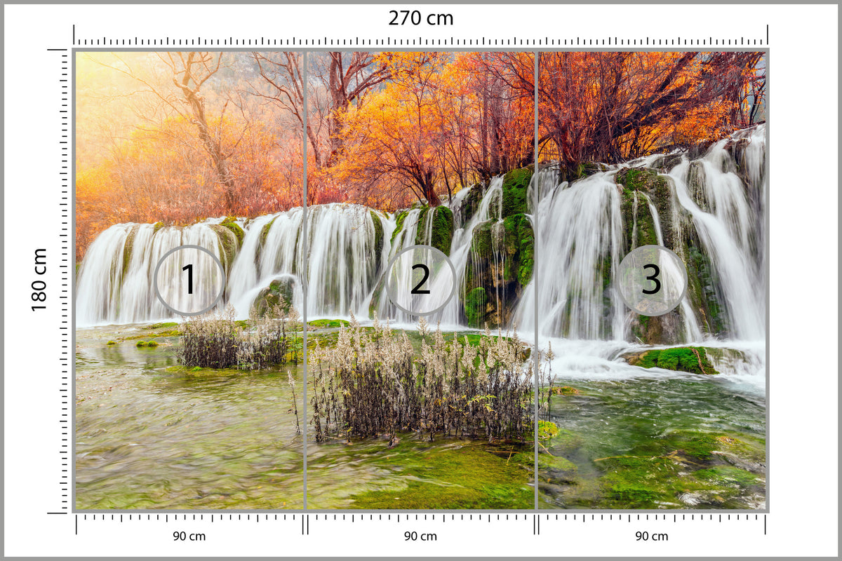 Fototapeta Jesienny Wodospad Kaskadowy 270 × 180 cm – podgląd kadru