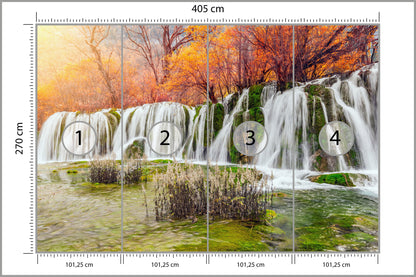 Fototapeta Jesienny Wodospad Kaskadowy 405 × 270 cm – podgląd kadru