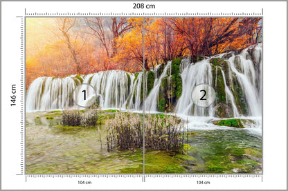 Fototapeta Jesienny Wodospad Kaskadowy 208 × 146 cm – podgląd kadru
