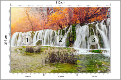 Fototapeta Jesienny Wodospad Kaskadowy 312 × 219 cm – podgląd kadru