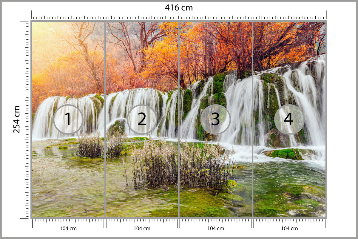Fototapeta Jesienny Wodospad Kaskadowy 416 × 254 cm – podgląd kadru