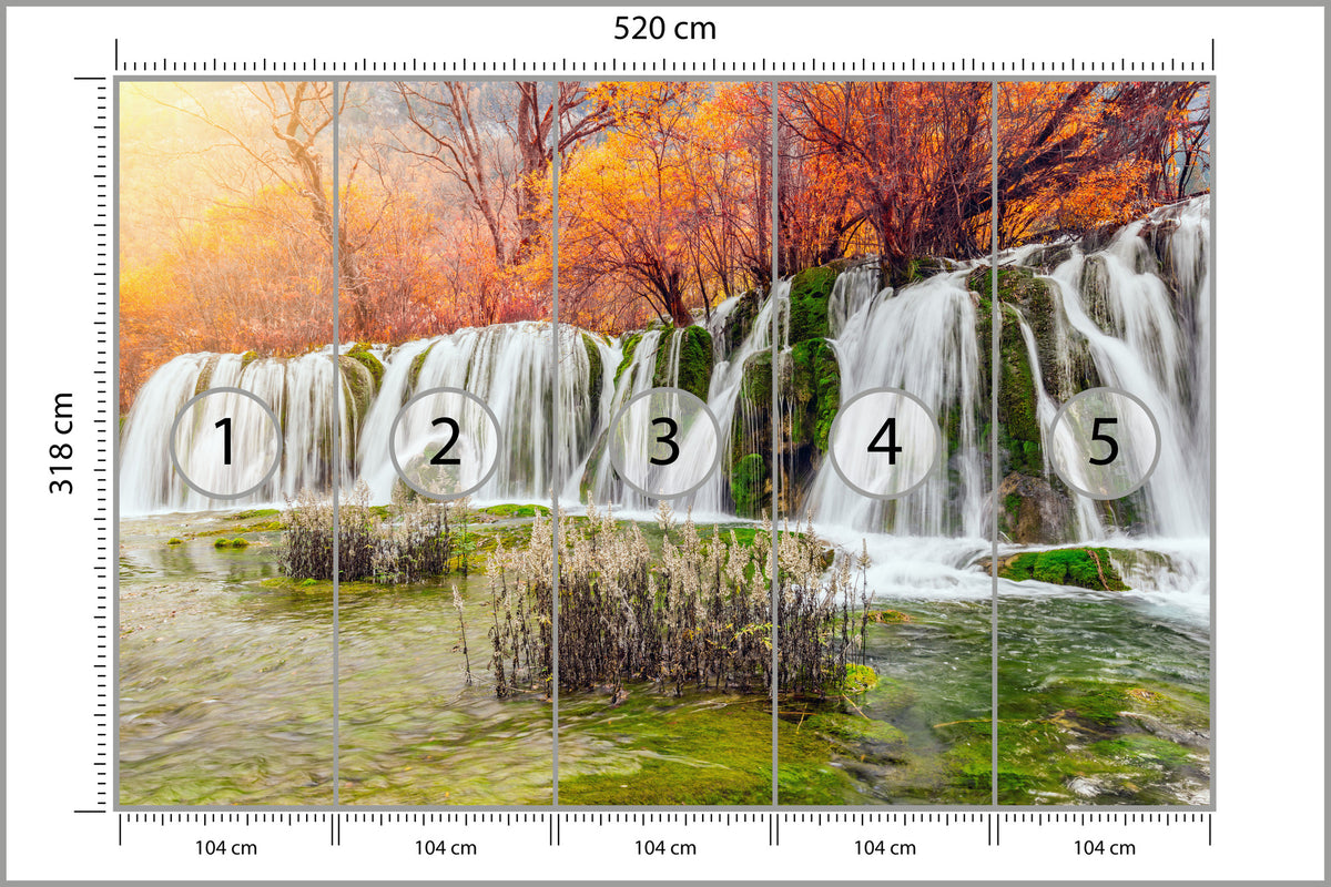 Fototapeta Jesienny Wodospad Kaskadowy 520 × 318 cm – podgląd kadru