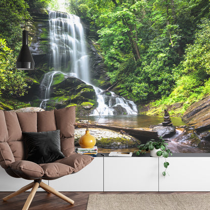 Fototapeta Wodospad Kaskada W Lesie Na Skałach – aranżacja wnętrza