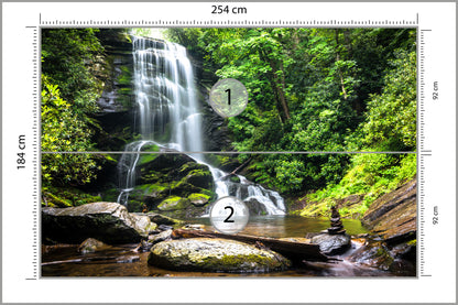 Fototapeta Wodospad Kaskada W Lesie Na Skałach 254 × 184 cm – podgląd kadru