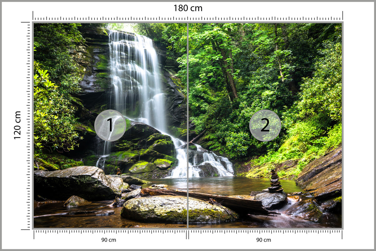 Fototapeta Wodospad Kaskada W Lesie Na Skałach 180 × 120 cm – podgląd kadru