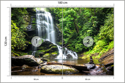 Fototapeta Wodospad Kaskada W Lesie Na Skałach 180 × 120 cm – podgląd kadru