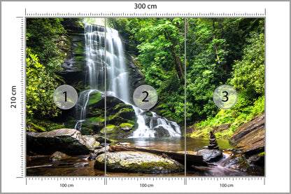 Fototapeta Wodospad Kaskada W Lesie Na Skałach 300 × 210 cm – podgląd kadru