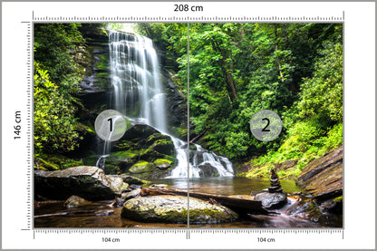 Fototapeta Wodospad Kaskada W Lesie Na Skałach 208 × 146 cm – podgląd kadru