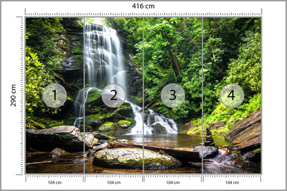 Fototapeta Wodospad Kaskada W Lesie Na Skałach 416 × 290 cm – podgląd kadru