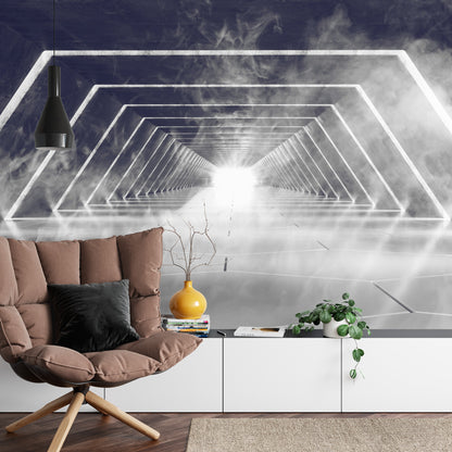 Fototapeta 3D Neonowy Tunel We Mgle – aranżacja wnętrza