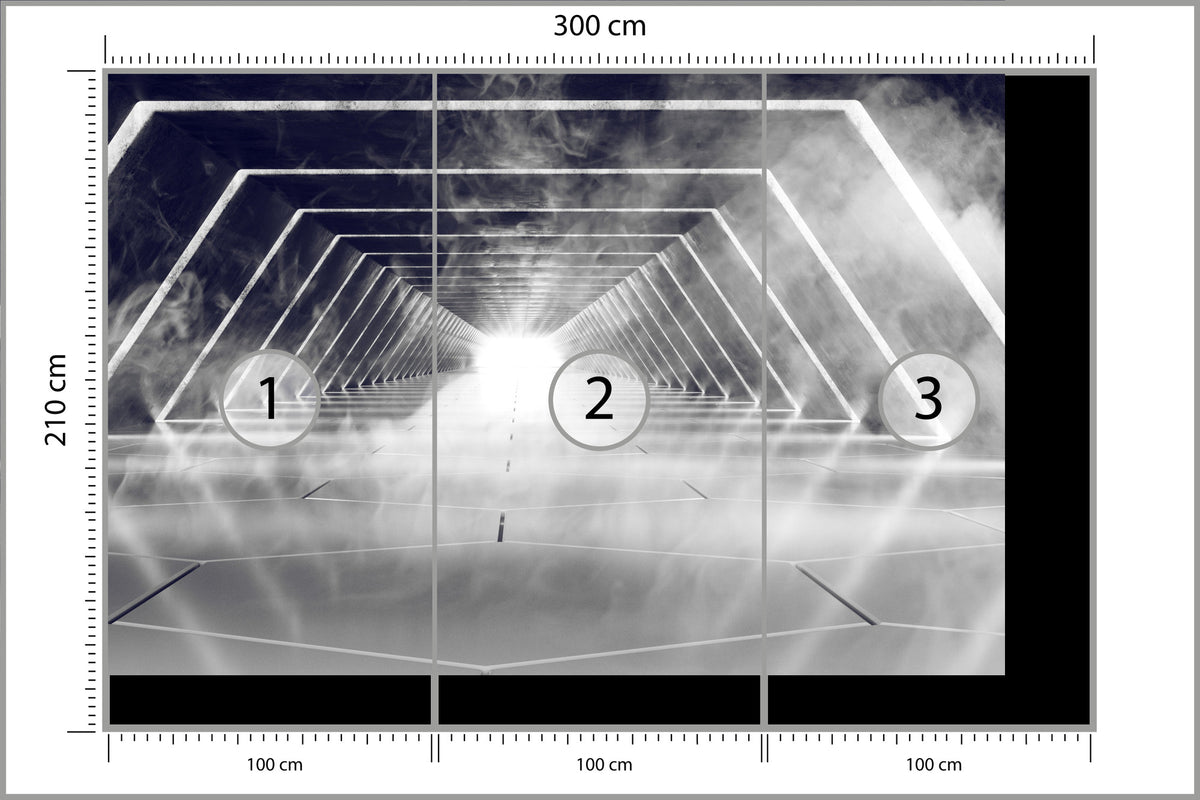 Fototapeta 3D Neonowy Tunel We Mgle 300 × 210 cm – podgląd kadru