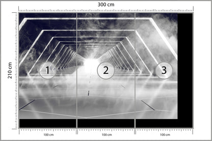 Fototapeta 3D Neonowy Tunel We Mgle 300 × 210 cm – podgląd kadru