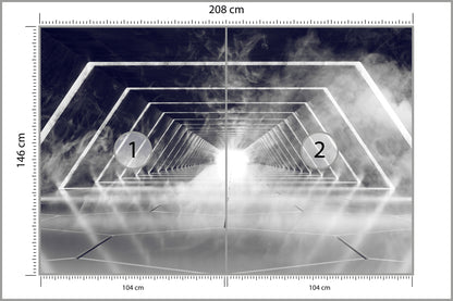 Fototapeta 3D Neonowy Tunel We Mgle 208 × 146 cm – podgląd kadru
