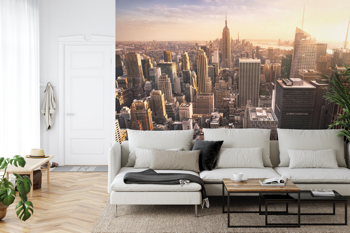 Fototapeta Nowy Jork Manhattan O Zachodzie Słońca – aranżacja wnętrza