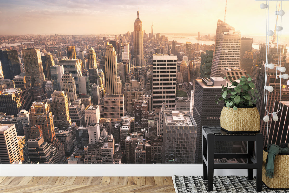 Fototapeta Nowy Jork Manhattan O Zachodzie Słońca – aranżacja wnętrza