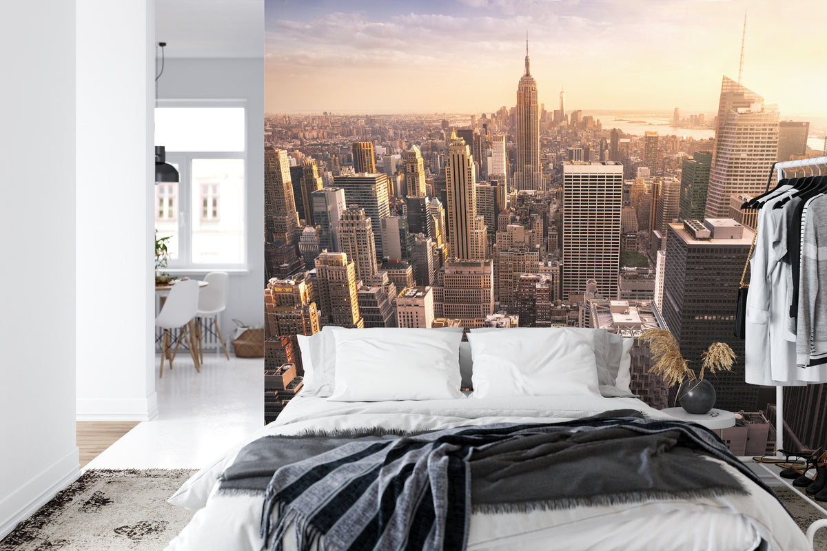Fototapeta Nowy Jork Manhattan O Zachodzie Słońca – aranżacja wnętrza
