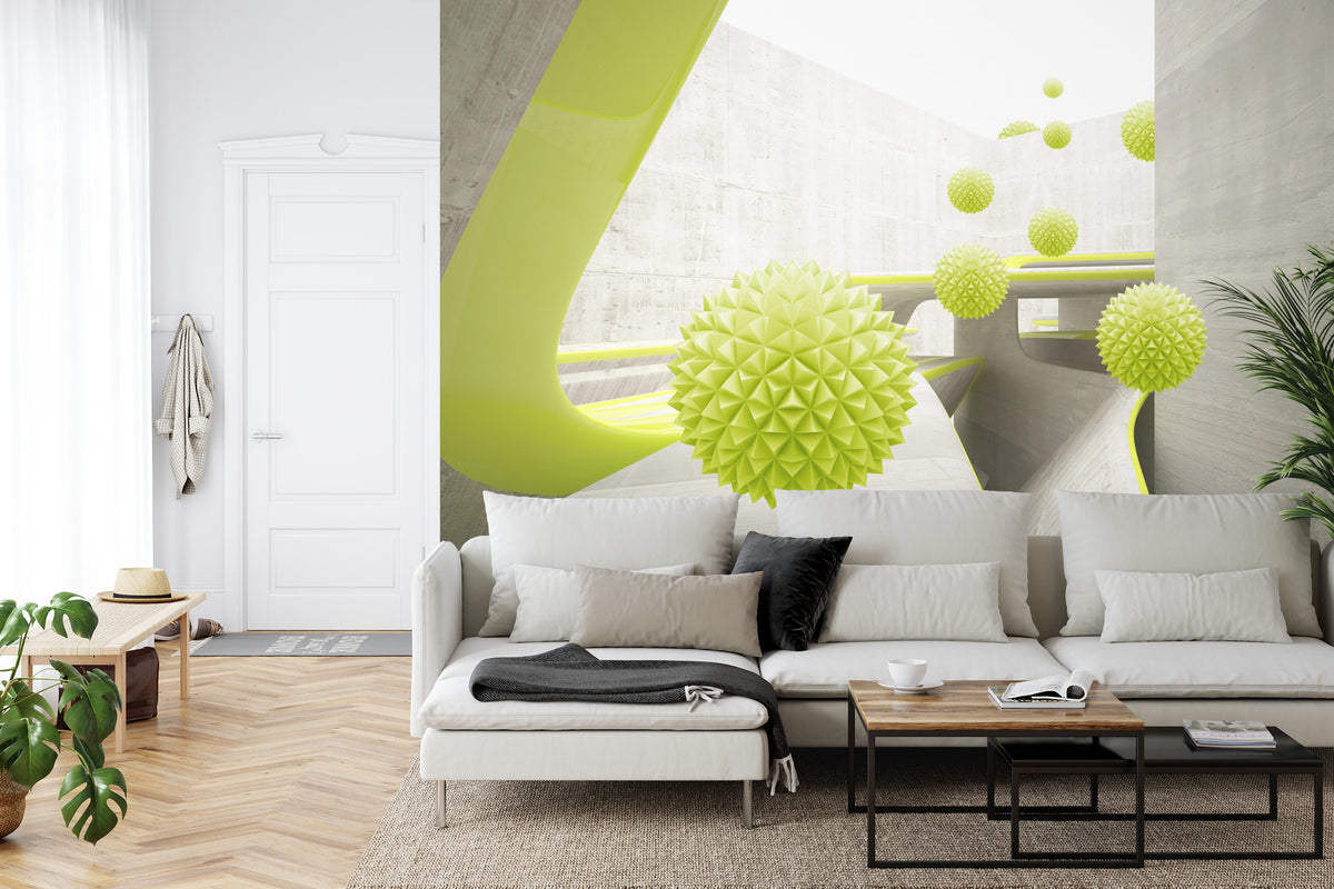 Fototapeta Nowoczesne Kule 3D Limonkowe – aranżacja wnętrza