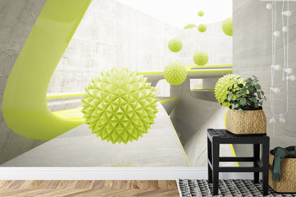 Fototapeta Nowoczesne Kule 3D Limonkowe – aranżacja wnętrza