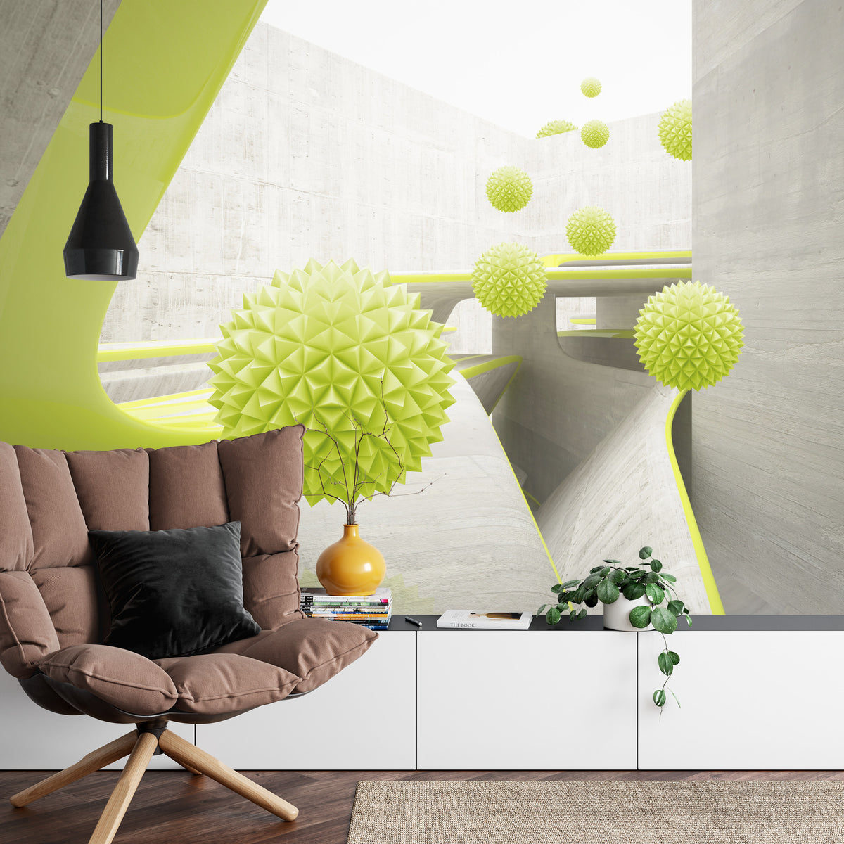 Fototapeta Nowoczesne Kule 3D Limonkowe – aranżacja wnętrza