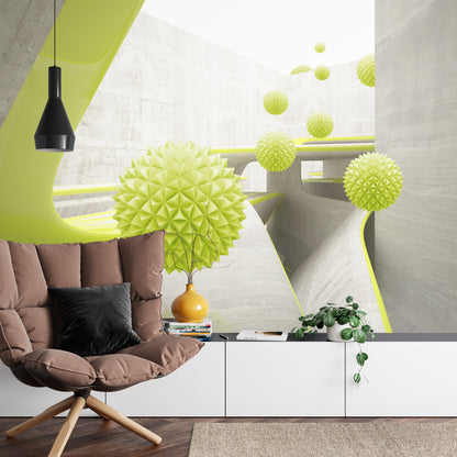 Fototapeta Nowoczesne Kule 3D Limonkowe – aranżacja wnętrza
