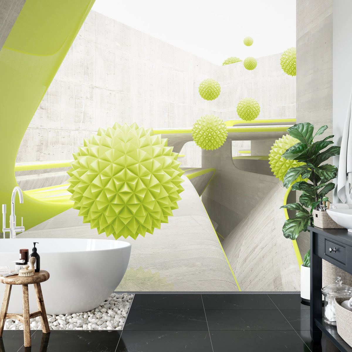 Fototapeta Nowoczesne Kule 3D Limonkowe – aranżacja wnętrza