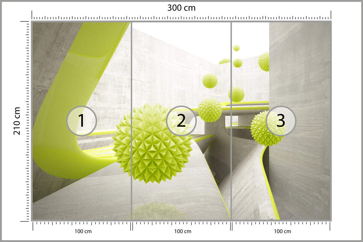 Fototapeta Nowoczesne Kule 3D Limonkowe 300 × 210 cm – podgląd kadru