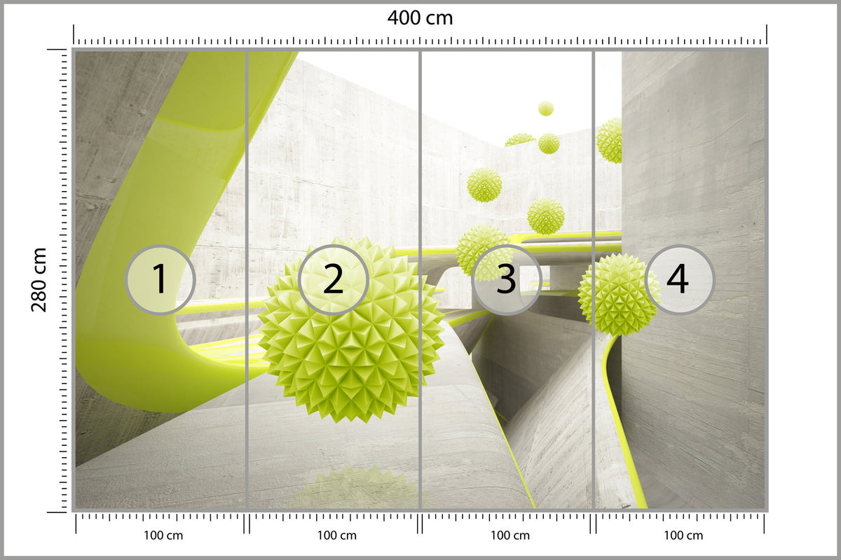 Fototapeta Nowoczesne Kule 3D Limonkowe 400 × 280 cm – podgląd kadru