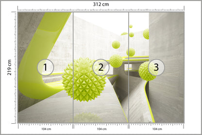Fototapeta Nowoczesne Kule 3D Limonkowe 312 × 219 cm – podgląd kadru