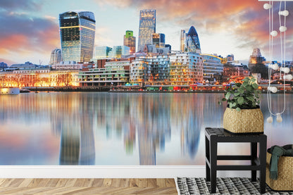 Fototapeta Panorama Londynu Odbita W Tamizie – aranżacja wnętrza