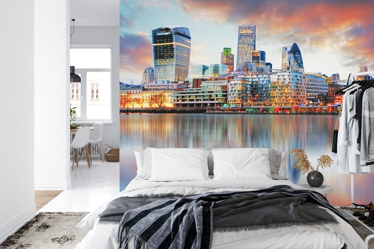 Fototapeta Panorama Londynu Odbita W Tamizie – aranżacja wnętrza