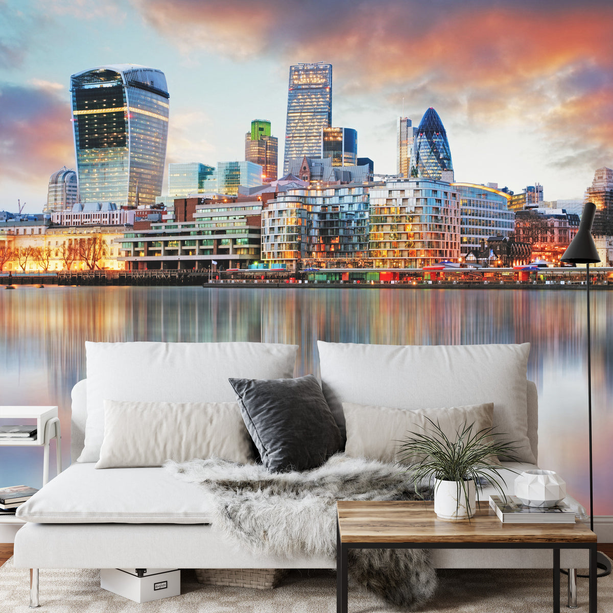 Fototapeta Panorama Londynu Odbita W Tamizie – aranżacja wnętrza