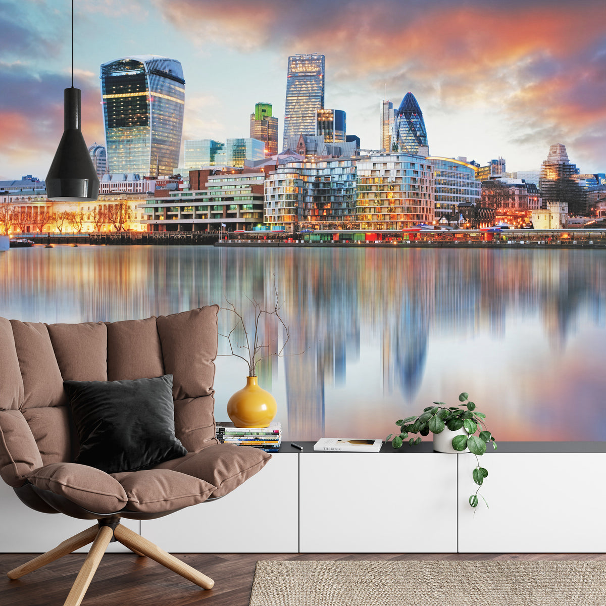 Fototapeta Panorama Londynu Odbita W Tamizie – aranżacja wnętrza