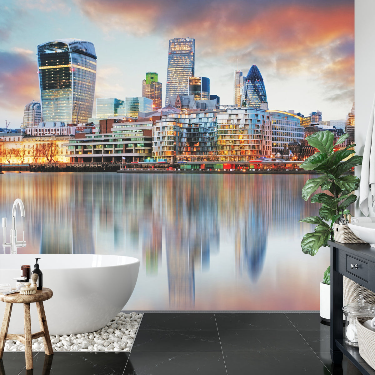 Fototapeta Panorama Londynu Odbita W Tamizie – aranżacja wnętrza